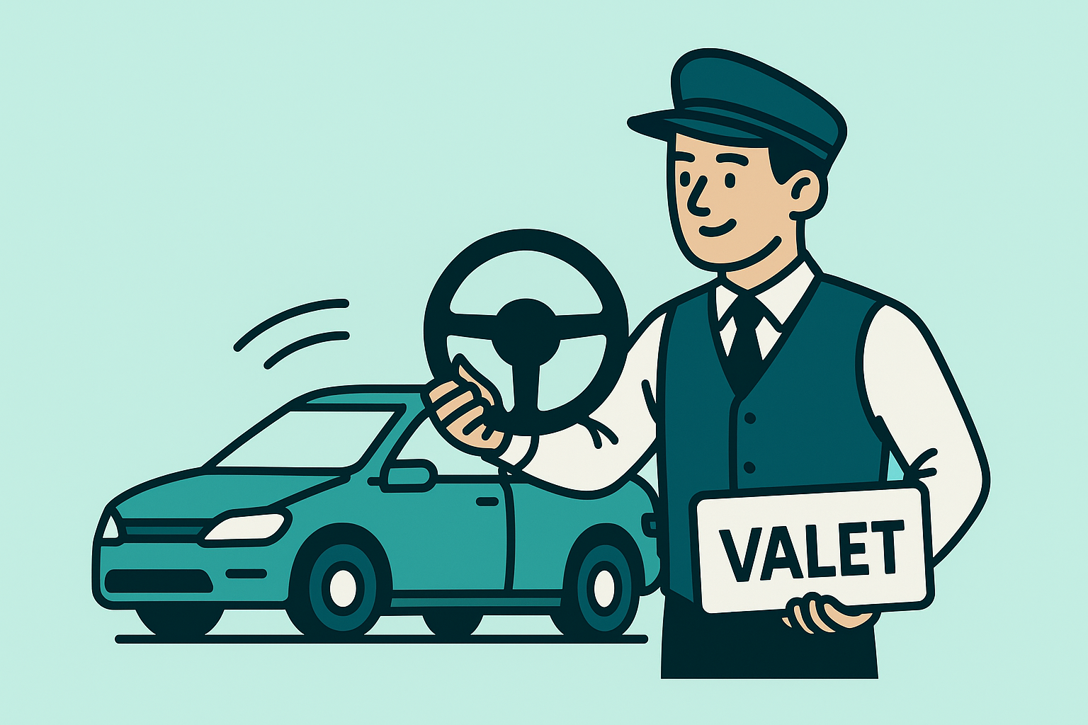 Illustration d’un voiturier récupérant un véhicule